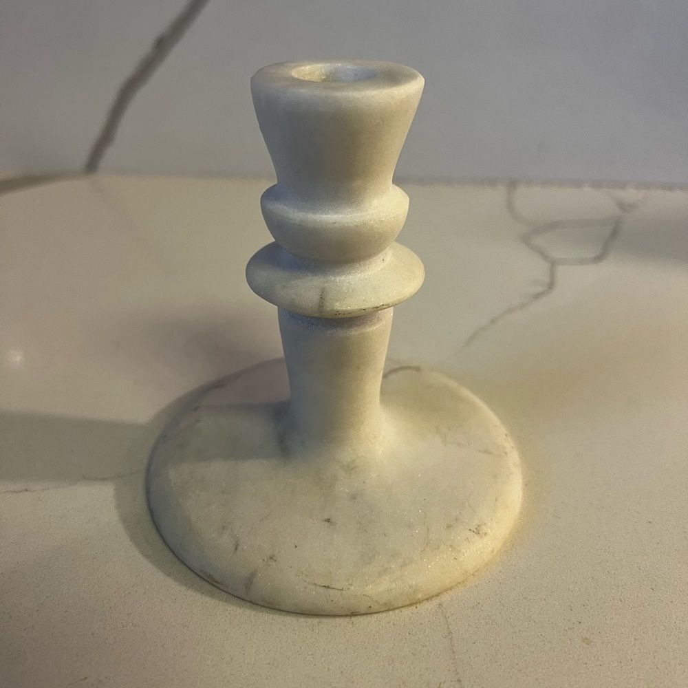 Williams Sonoma White Marble Turned Candlestick Holder